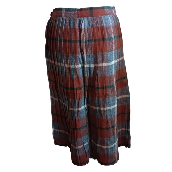 27W Medium Vintage Skirt 50's MCM Plaid Wool Pleated With Zip & Button Closure - Picture 3 of 7